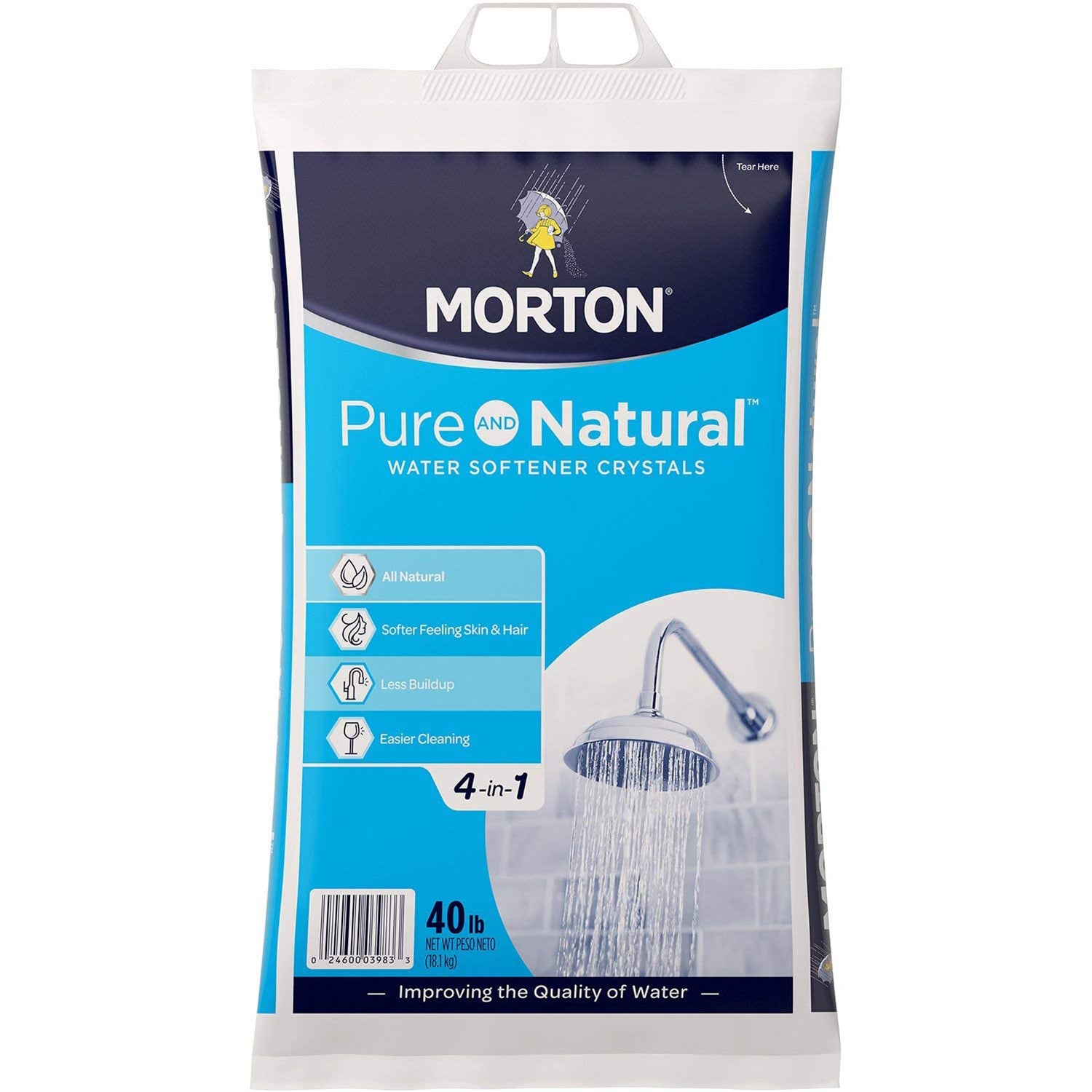 Morton Salt Natural Sodium Chloride Water Softener Crystals, 40 Pounds (2 Pack)