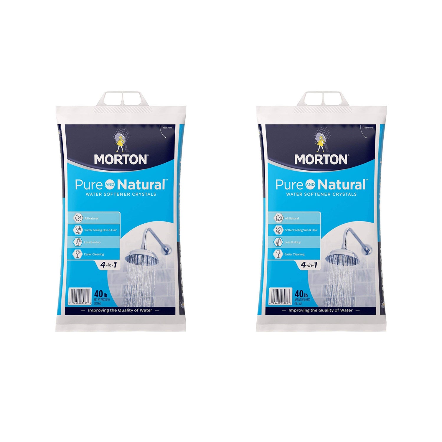 Morton Salt Natural Sodium Chloride Water Softener Crystals, 40 Pounds (2 Pack)