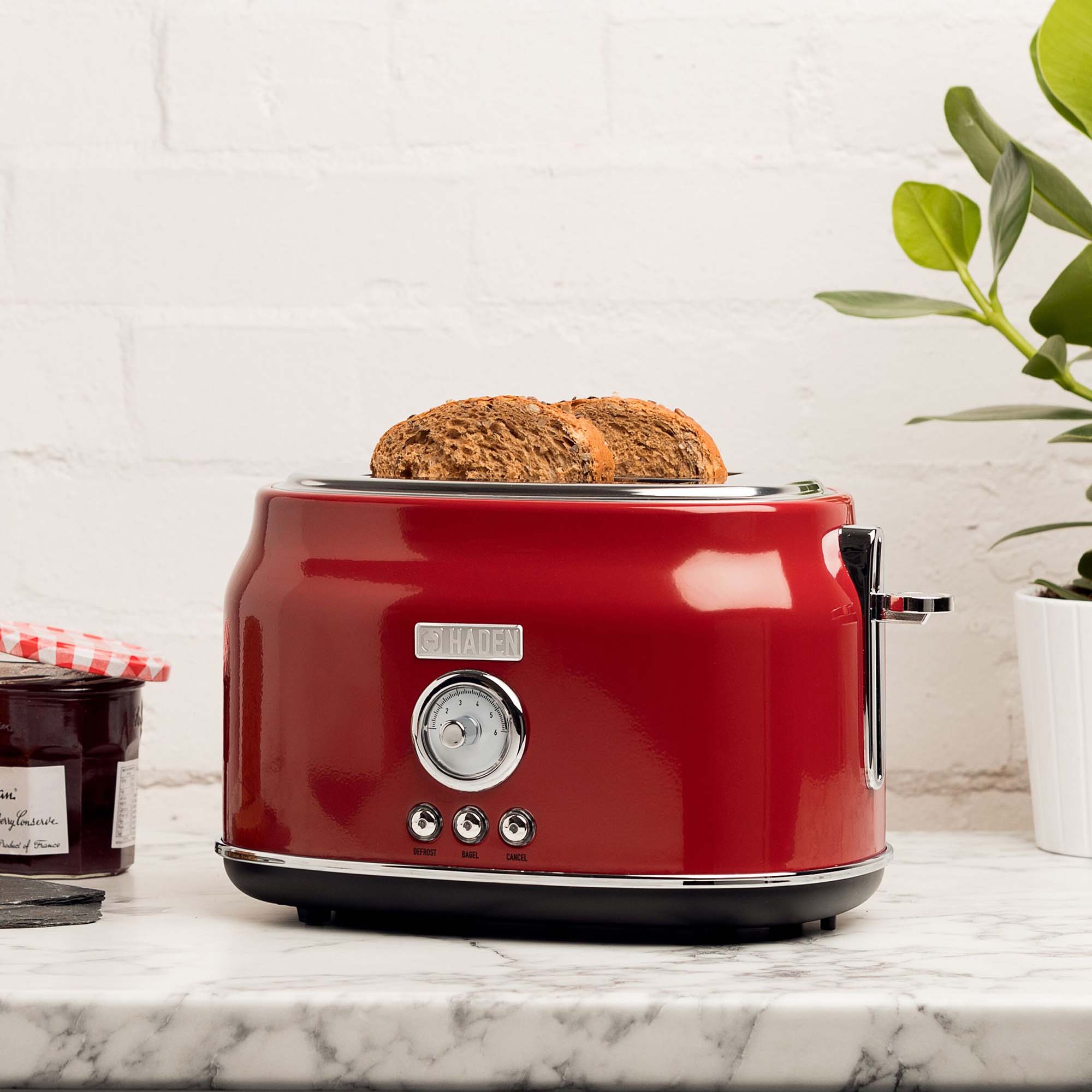 Haden Dorset Wide Slot Stainless Steel Countertop Retro Toaster, Red (Used) - VMInnovations