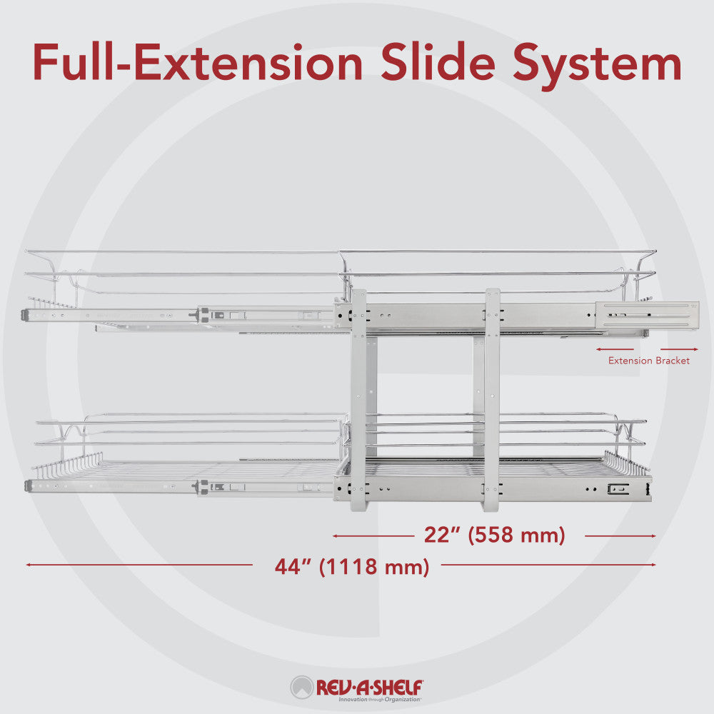 Rev-A-Shelf 12" x 22" 2-Tier Cabinet Pull Out Wire Baskets, Chrome (Refurbished)