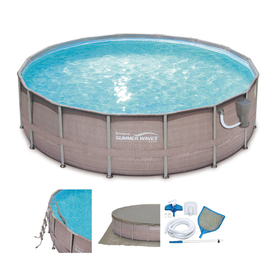 Summer Waves 18ft x 48in Above Ground Frame Pool Set with Filter Pump & Ladder