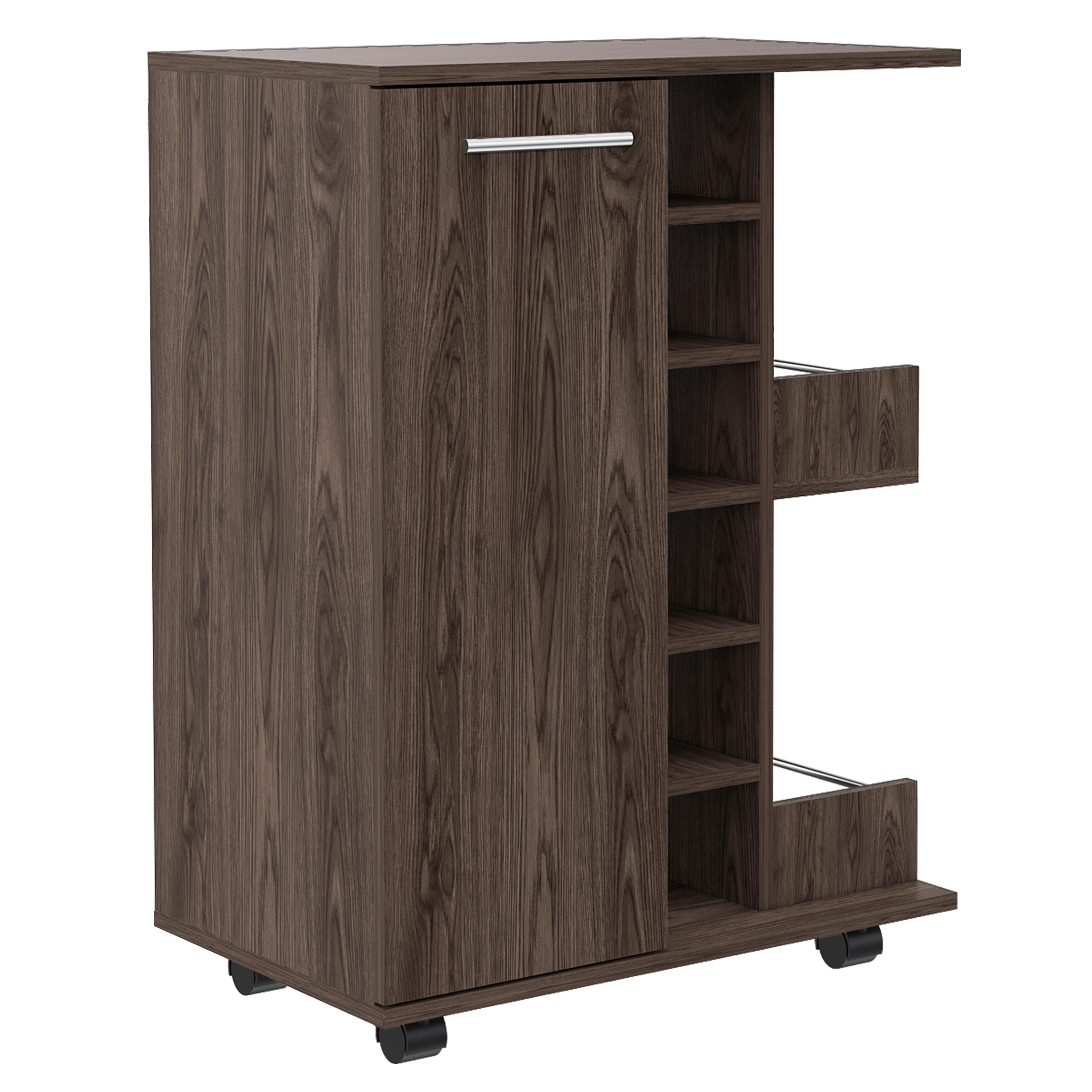 TUHOME Bar Storage Cabinet Cart for Wine and Liquor with Door, Amaretto (Used)