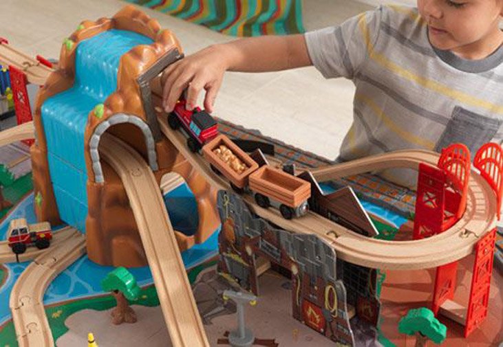 KidKraft Waterfall Junction 112-Piece Train Set and Table with Bins (Open Box)