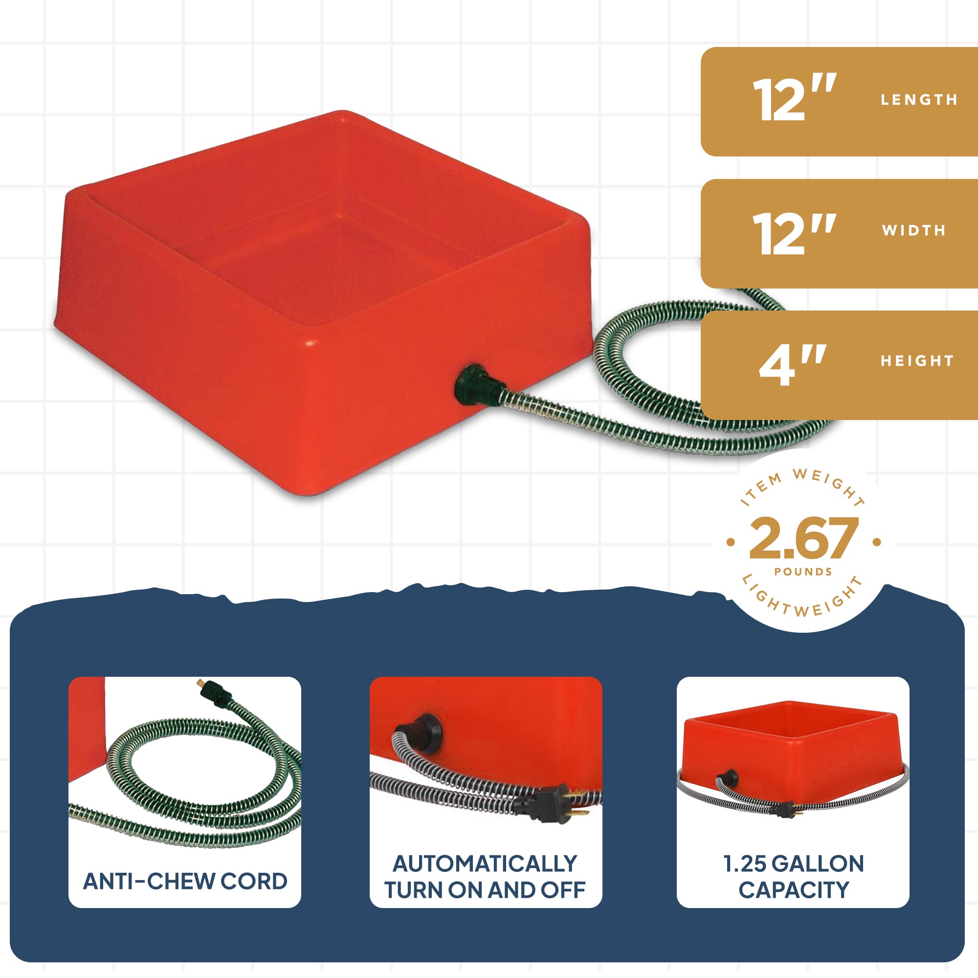 Farm Innovators 1.25 Gallon 60W Electric Heated Pet Water Bowl, Red (2 Pack) - VMInnovations