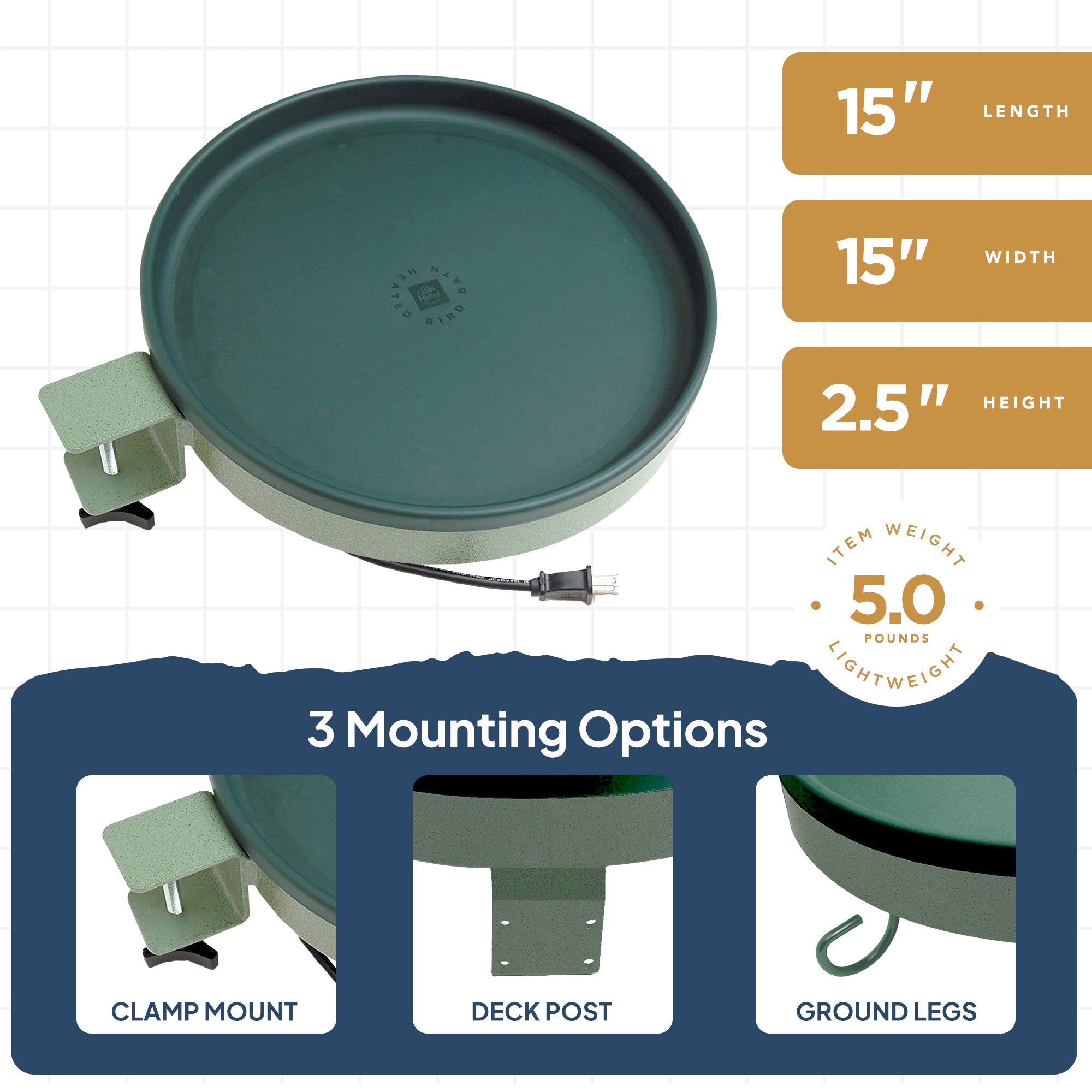 Farm Innovators All Seasons 3 In 1 75 Watts Heated Birdbath, Green (4 Pack)