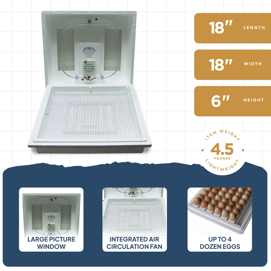 Farm Innovators 2100 Still Air Incubator w/ Reliable Temperature Settings, White - VMInnovations