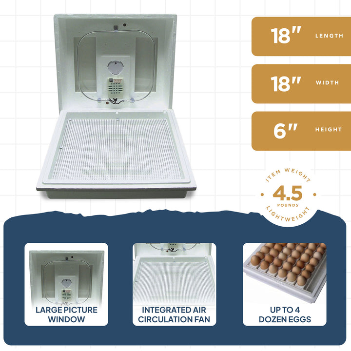 Farm Innovators 2100 Still Air Incubator w/ Reliable Temperature Settings, White - VMInnovations