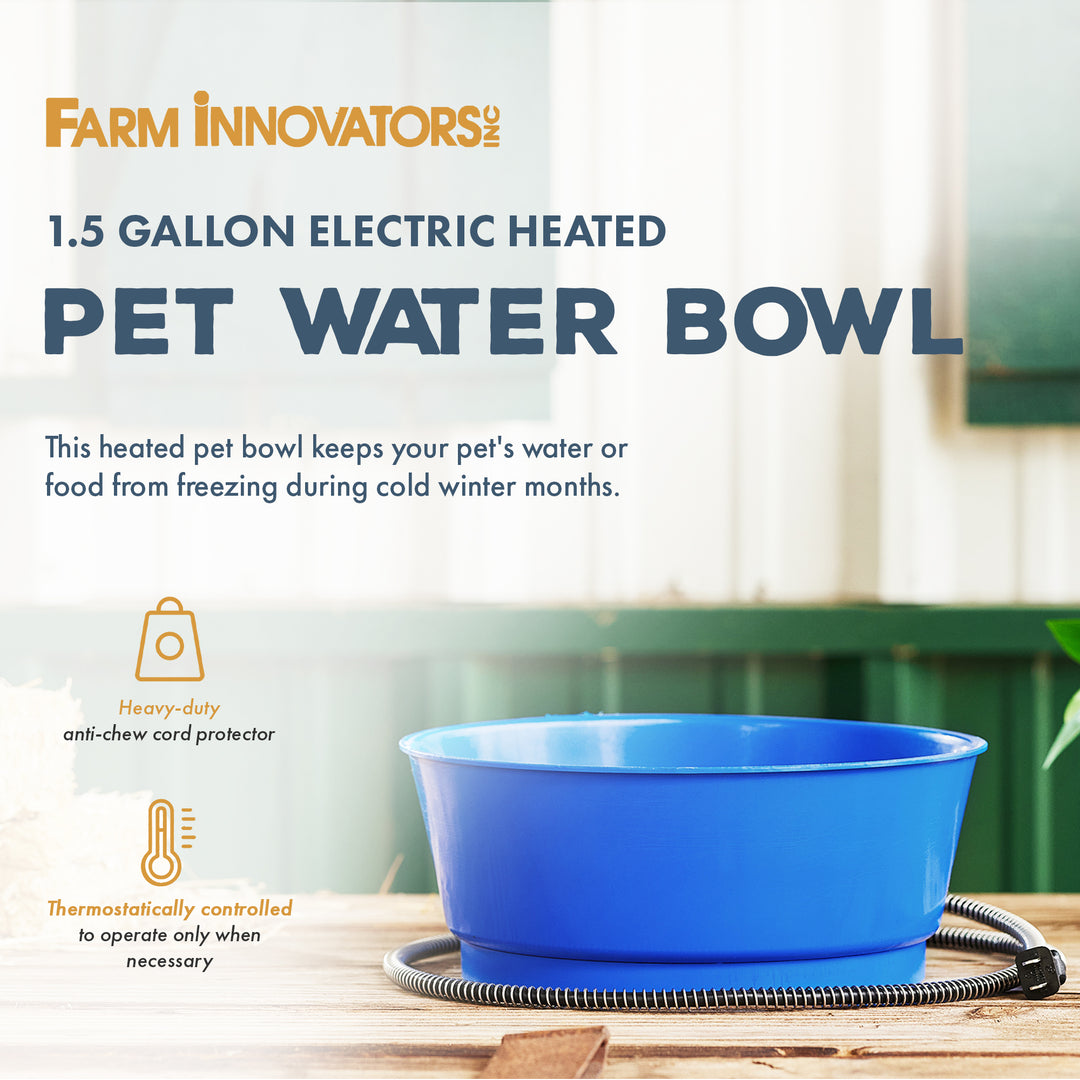 Farm Innovators R-19A 1.5 Gallon Electric Heated Pet Water Bowl, 60 Watt, Blue