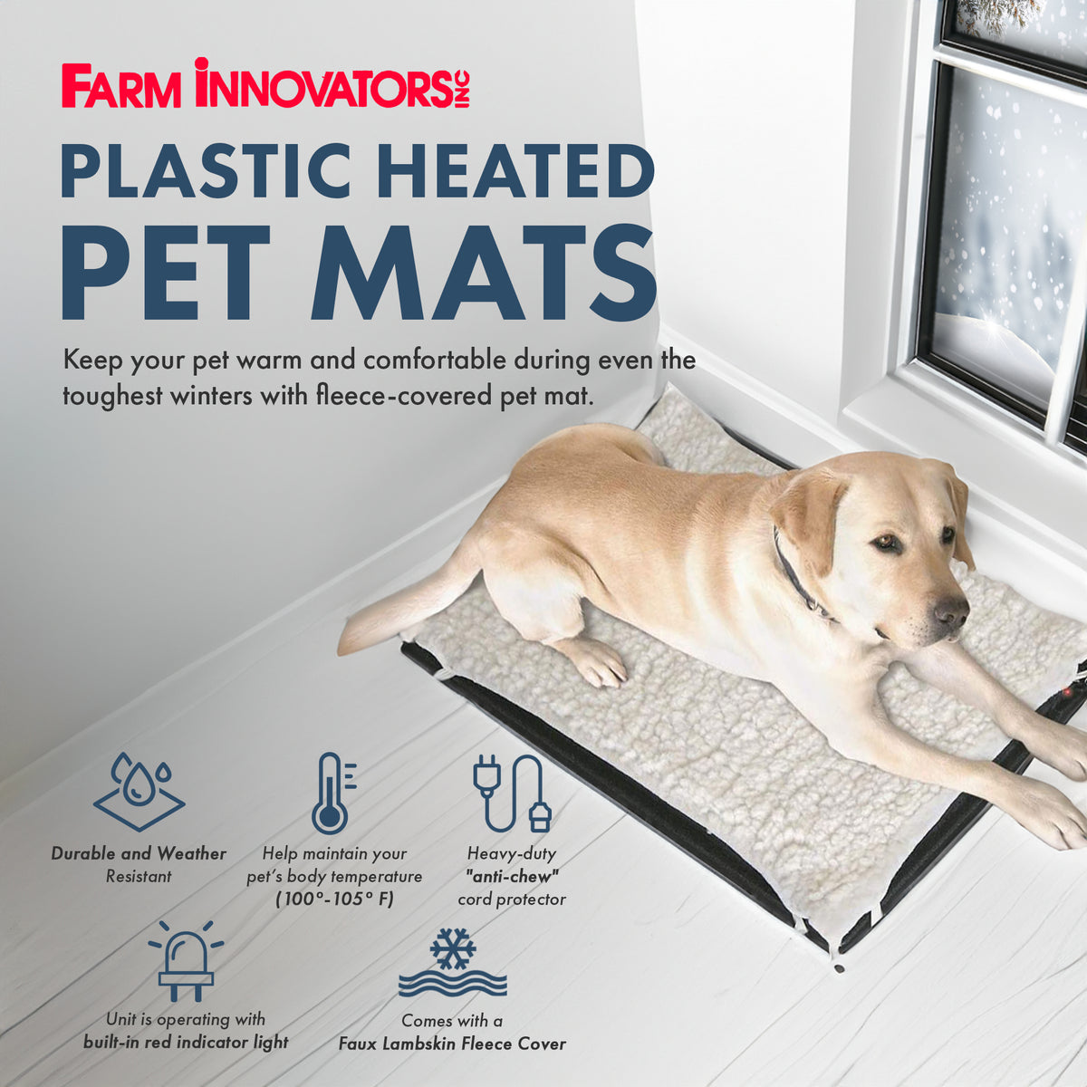 Farm Innovators Large Plastic Heated Pet Mat w/Fleece Cover, 100 Watt (Open Box) - VMInnovations