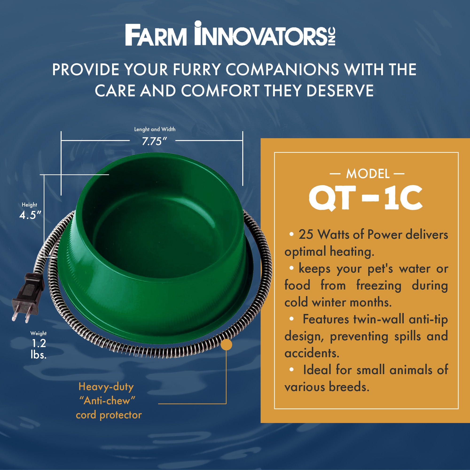 Farm Innovators QT-1 1Qt Electric Heated Pet Water Bowl, 25 Watt (Open Box) - VMInnovations