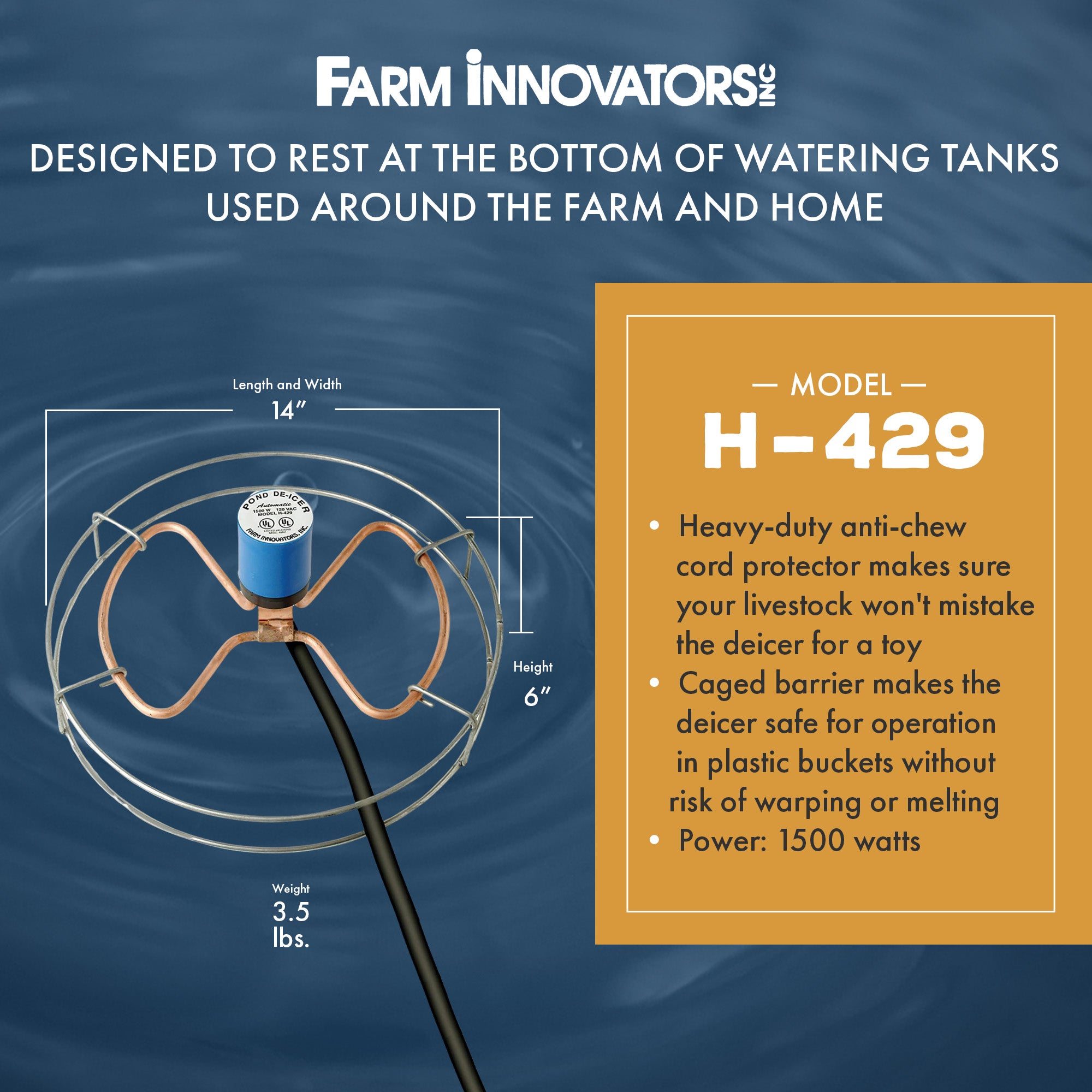 Farm Innovators H-429 1500 Watt Cast Aluminum Submergible Water Deicer (2 Pack) - VMInnovations