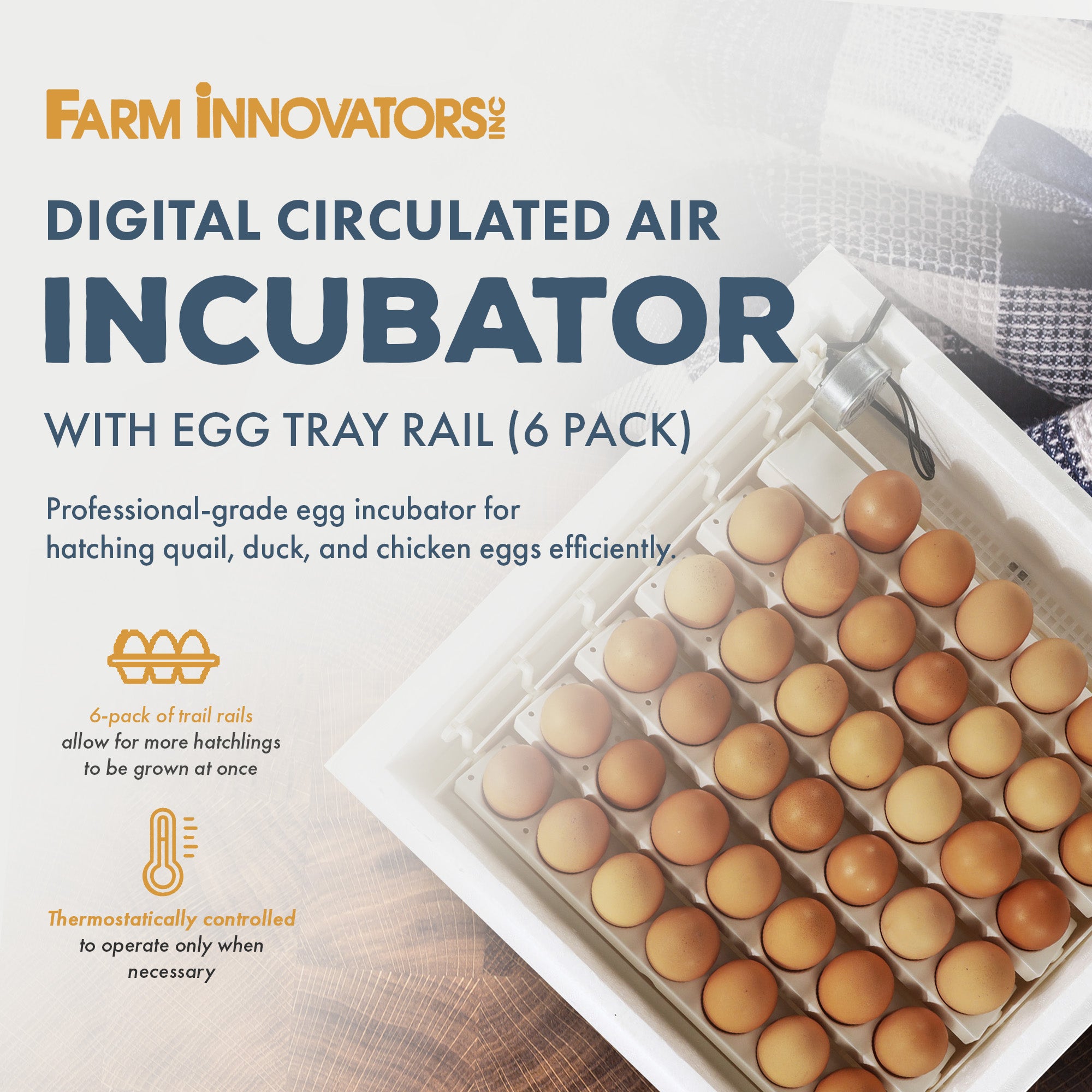 Farm Innovators Digital Incubator w/ Auto Egg Turner & Egg Tray Rail (6 Pack)