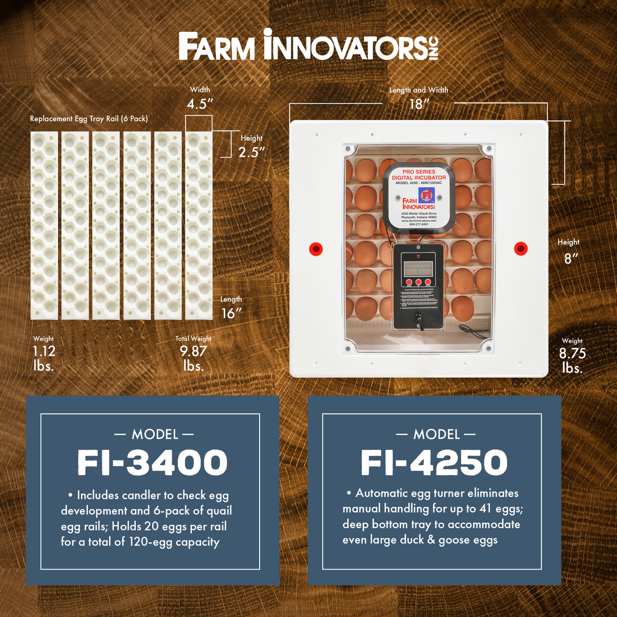 Farm Innovators Digital Incubator w/ Auto Egg Turner & Egg Tray Rail (6 Pack)