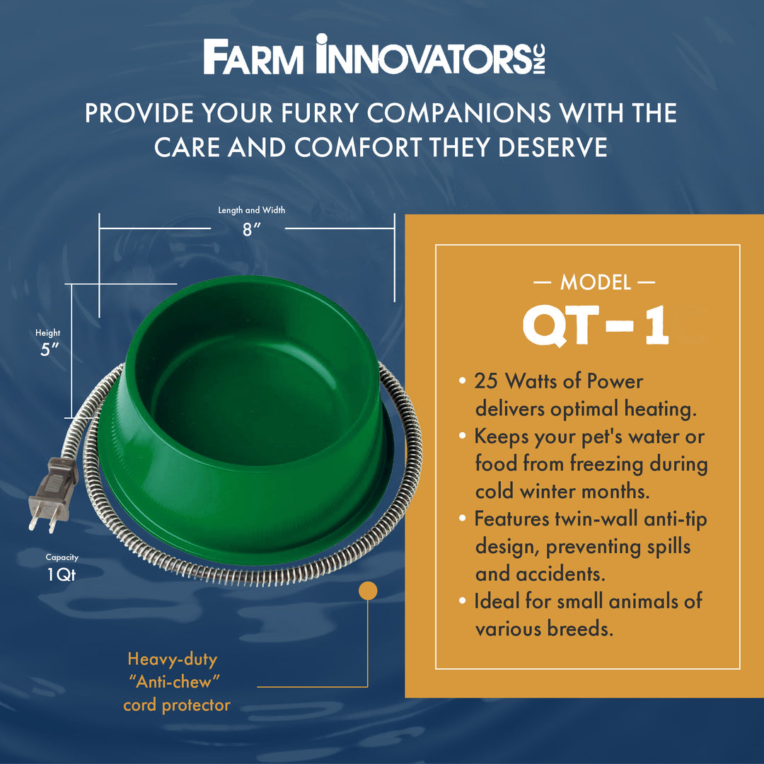 Farm Innovators QT 1 25 Watt 1 Qt Electric Heated Pet Water Bowl, Green (2 Pack) - VMInnovations