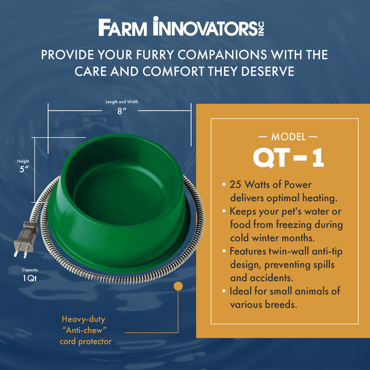 Farm Innovators QT 1 25 Watt 1 Qt Electric Heated Pet Water Bowl, Green (2 Pack) - VMInnovations