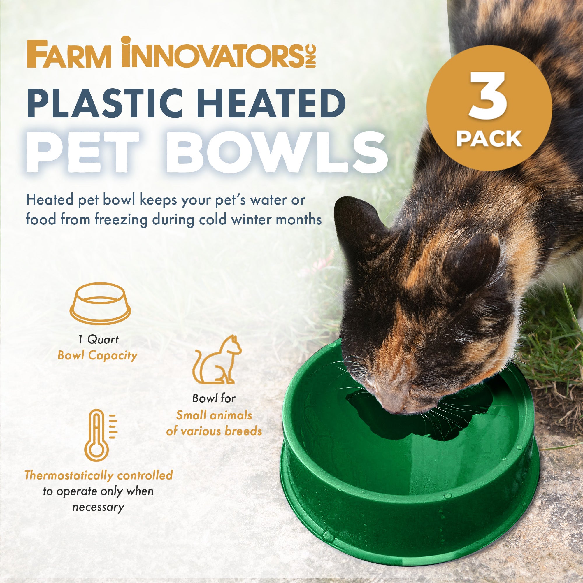 Farm Innovators QT 1 25 Watt 1 Qt Electric Heated Pet Water Bowl, Green (3 Pack) - VMInnovations