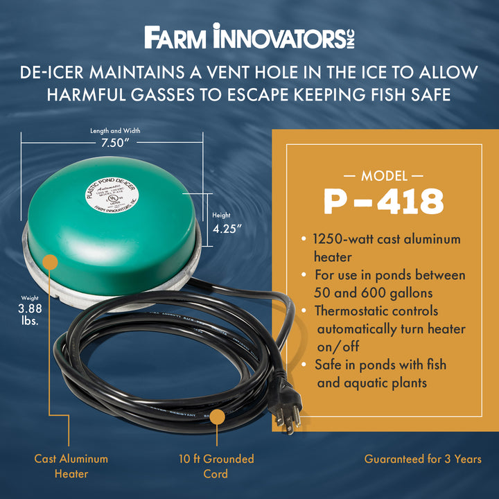 Farm Innovators P-418 Cast Aluminum 1250 Watt Pond Float De-Icer Heater, 2 Pack