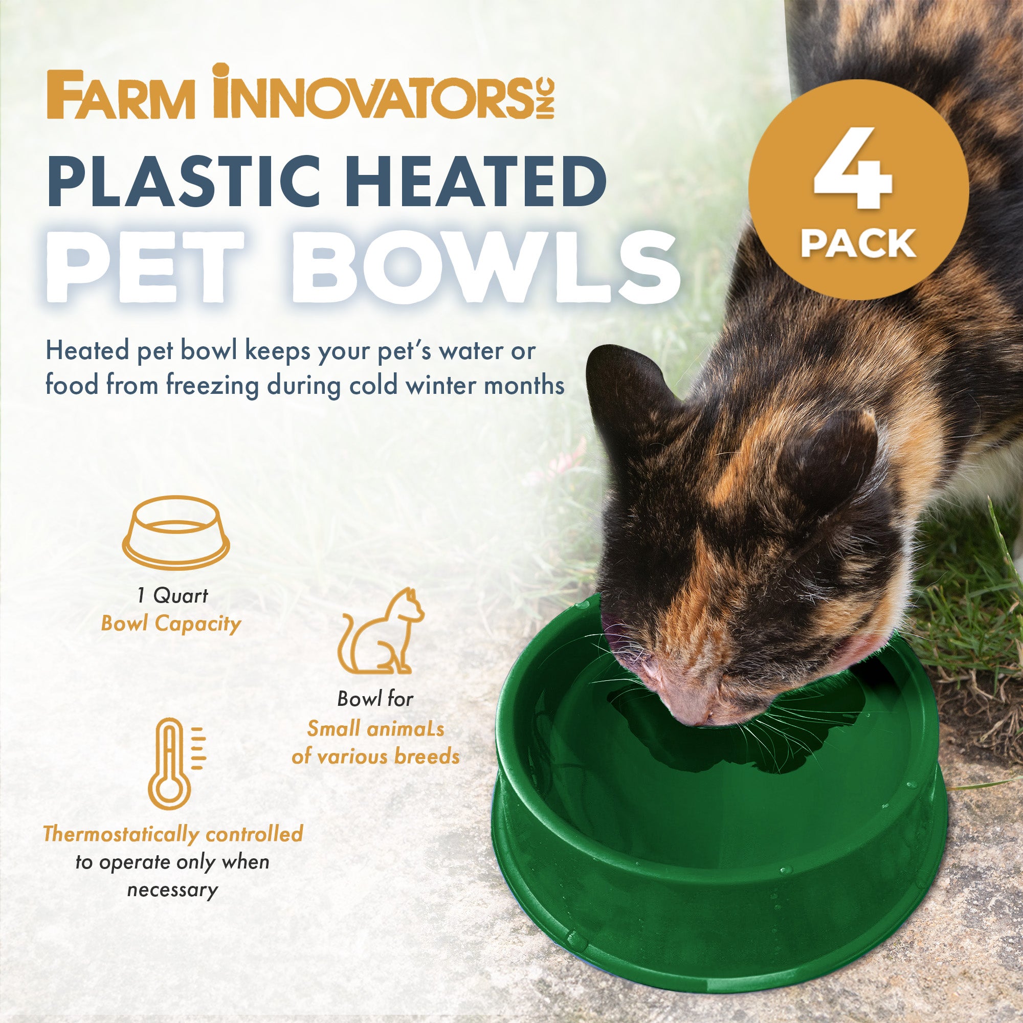 Farm Innovators QT 1 25 Watt 1 Qt Electric Heated Pet Water Bowl, Green (4 Pack) - VMInnovations