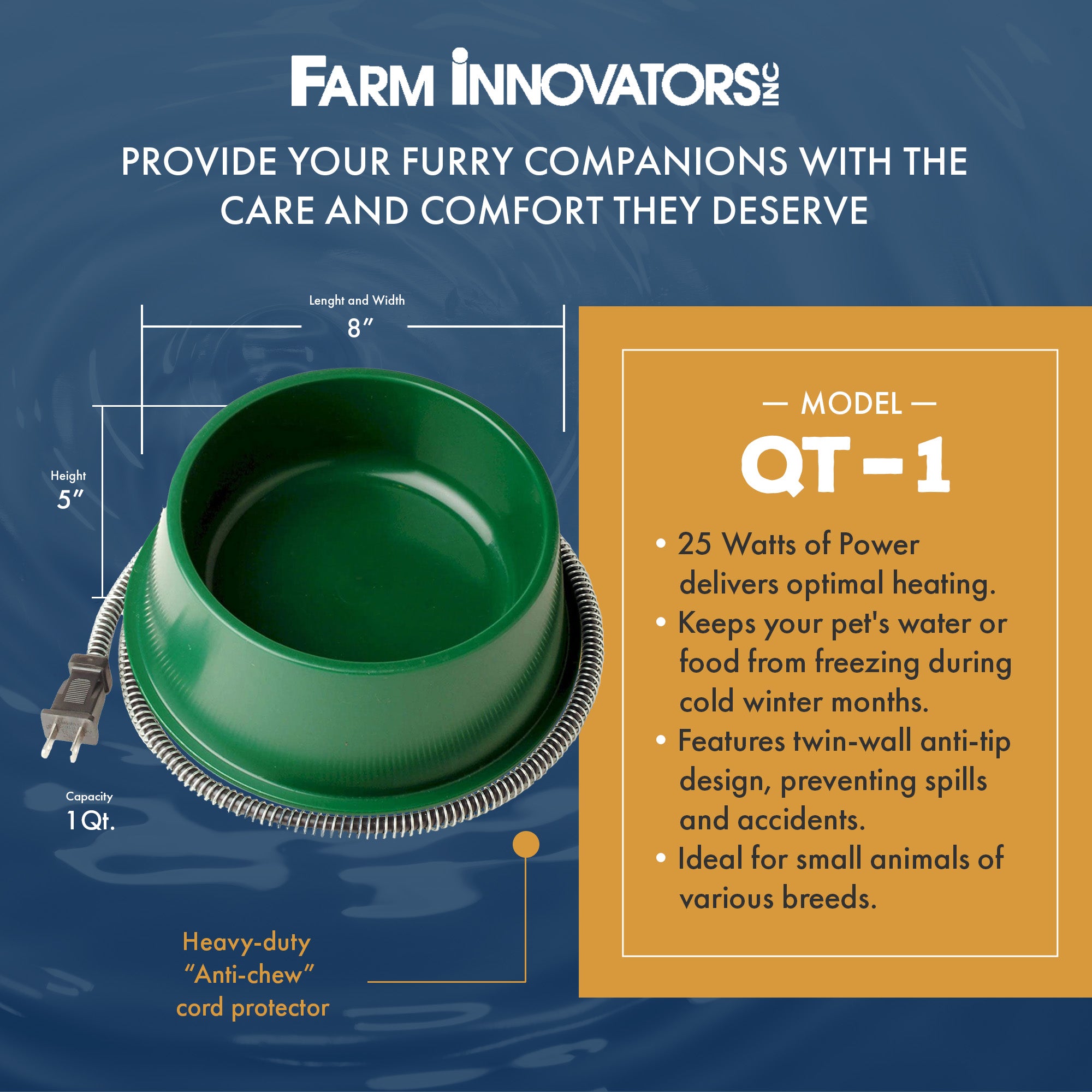 Farm Innovators QT 1 25 Watt 1 Qt Electric Heated Pet Water Bowl, Green (4 Pack) - VMInnovations