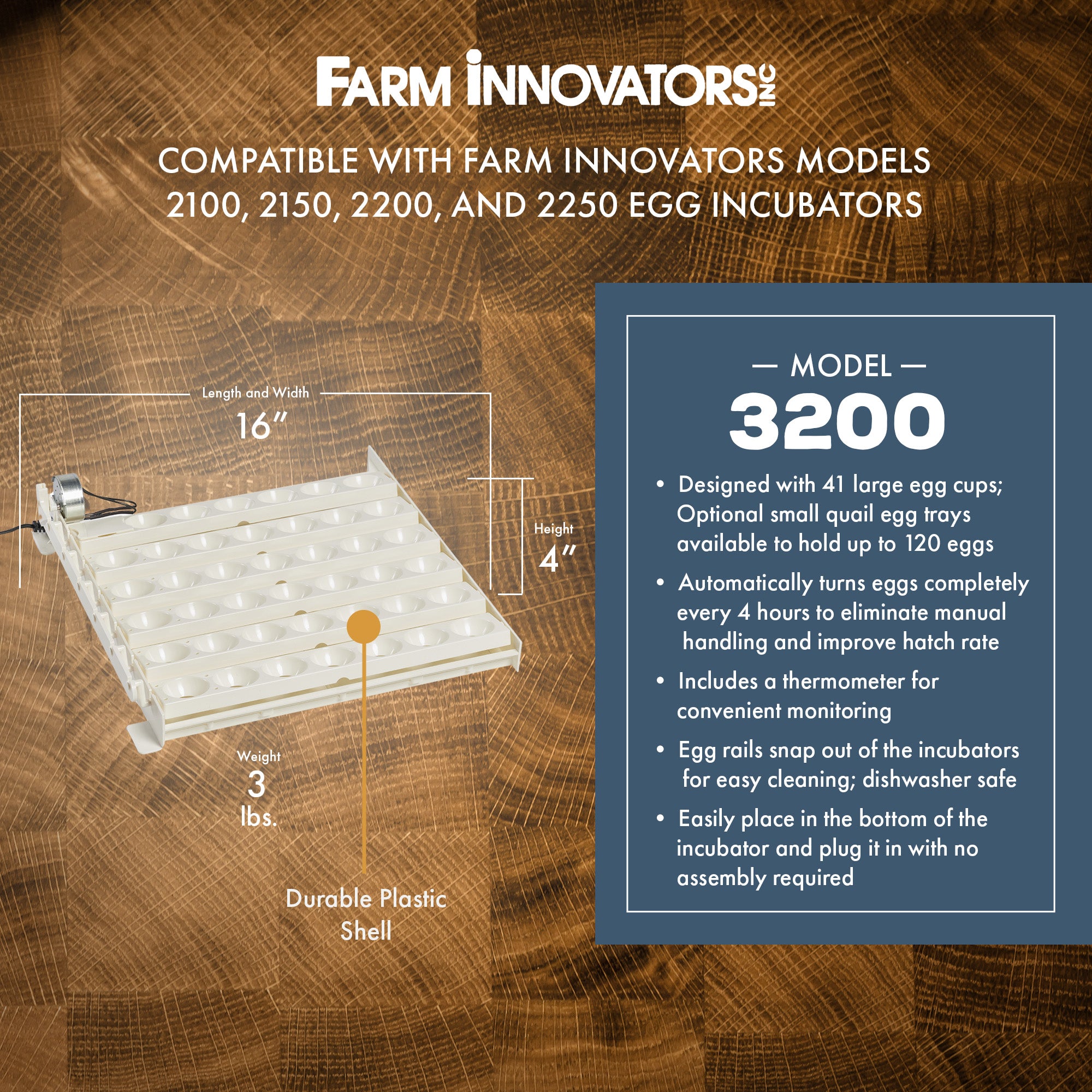Farm Innovators 3200 Automatic 41 Spot Egg Turner for Improved Hatching (4 Pack)