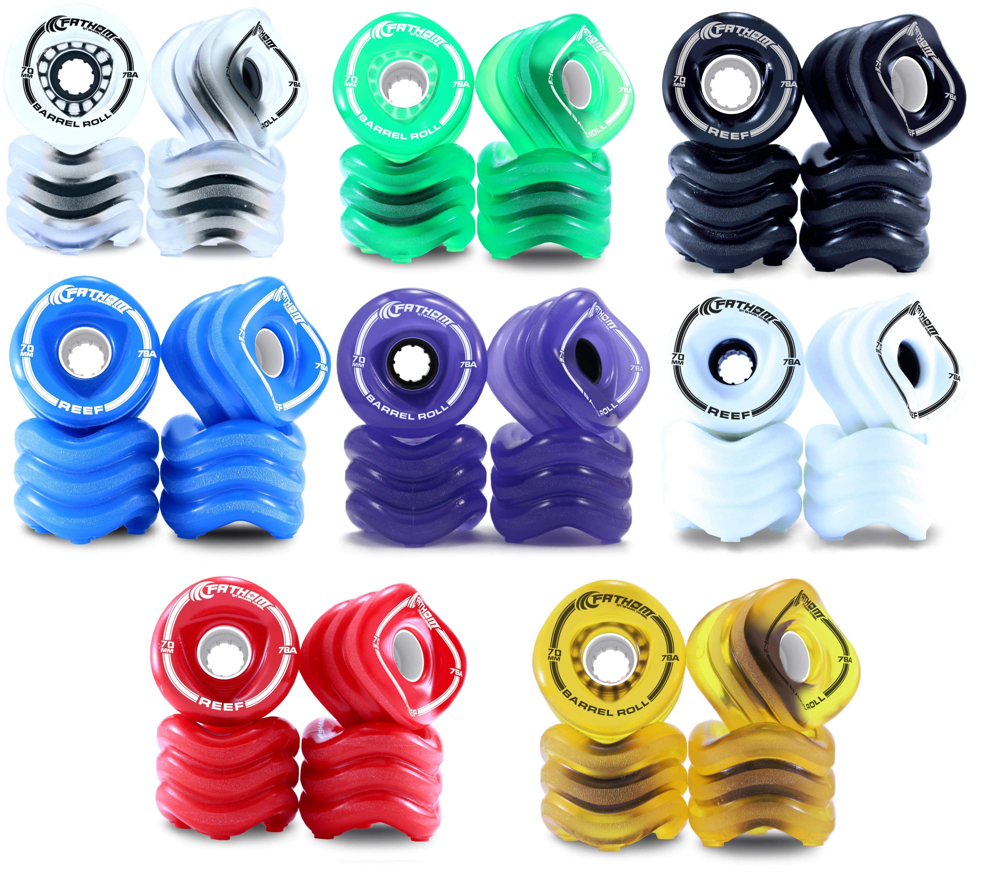 Fathom by Shark Wheel 70MM Reef Design 4-Piece Skateboard Longboard Wheel Set