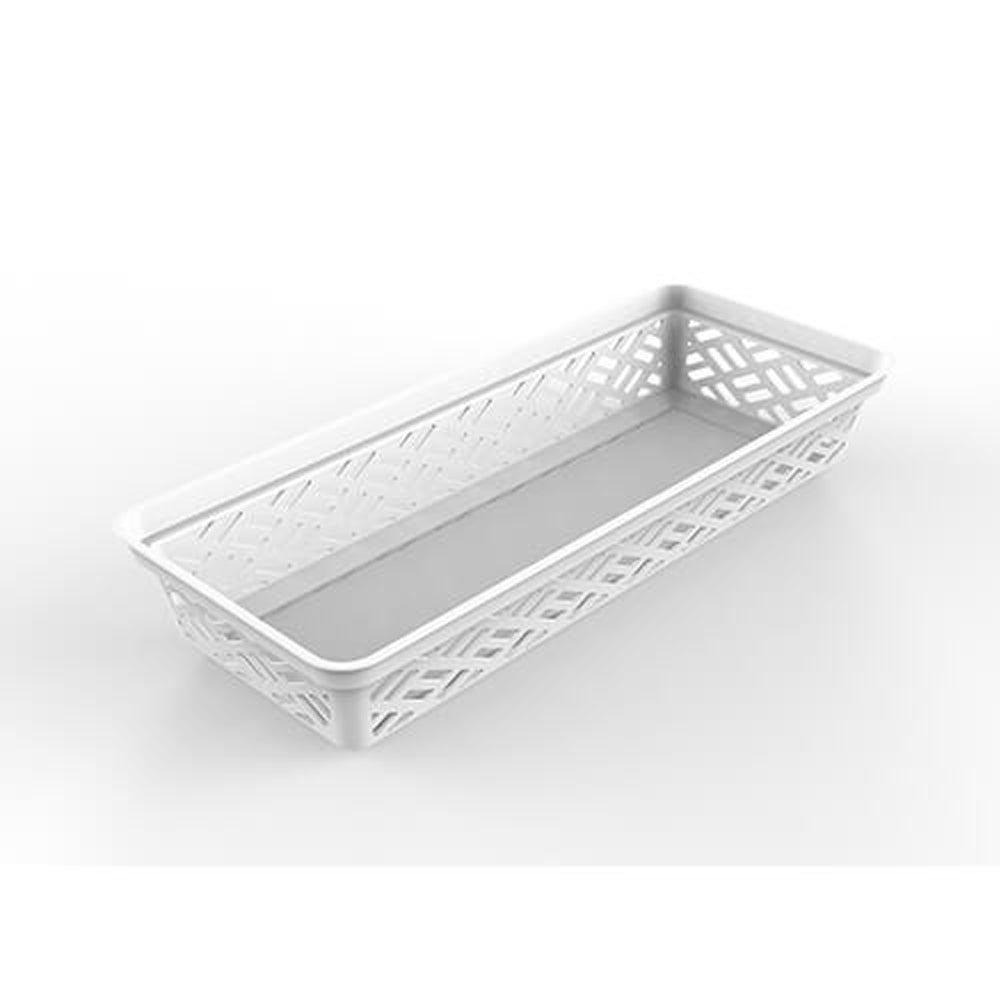 Ezy Storage 32135 Long Brickor Plastic Household Organization Basket, White - VMInnovations