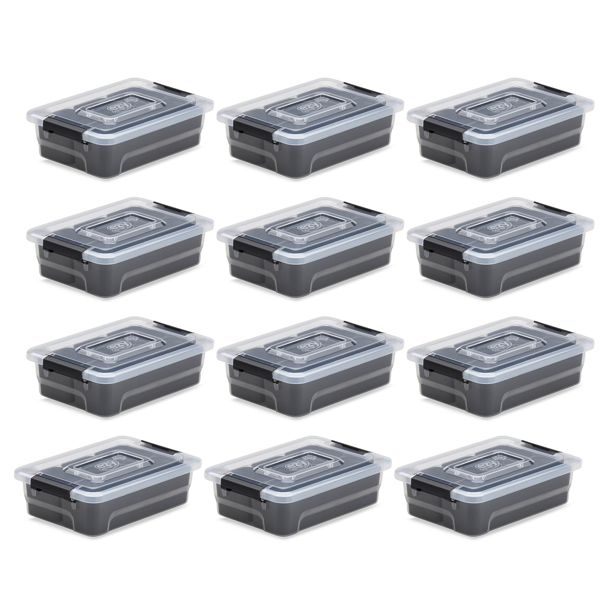 Ezy Storage Sort It 1.5 Quart Plastic Stacking Container Bin w/ 4 Cups (12 Pack)