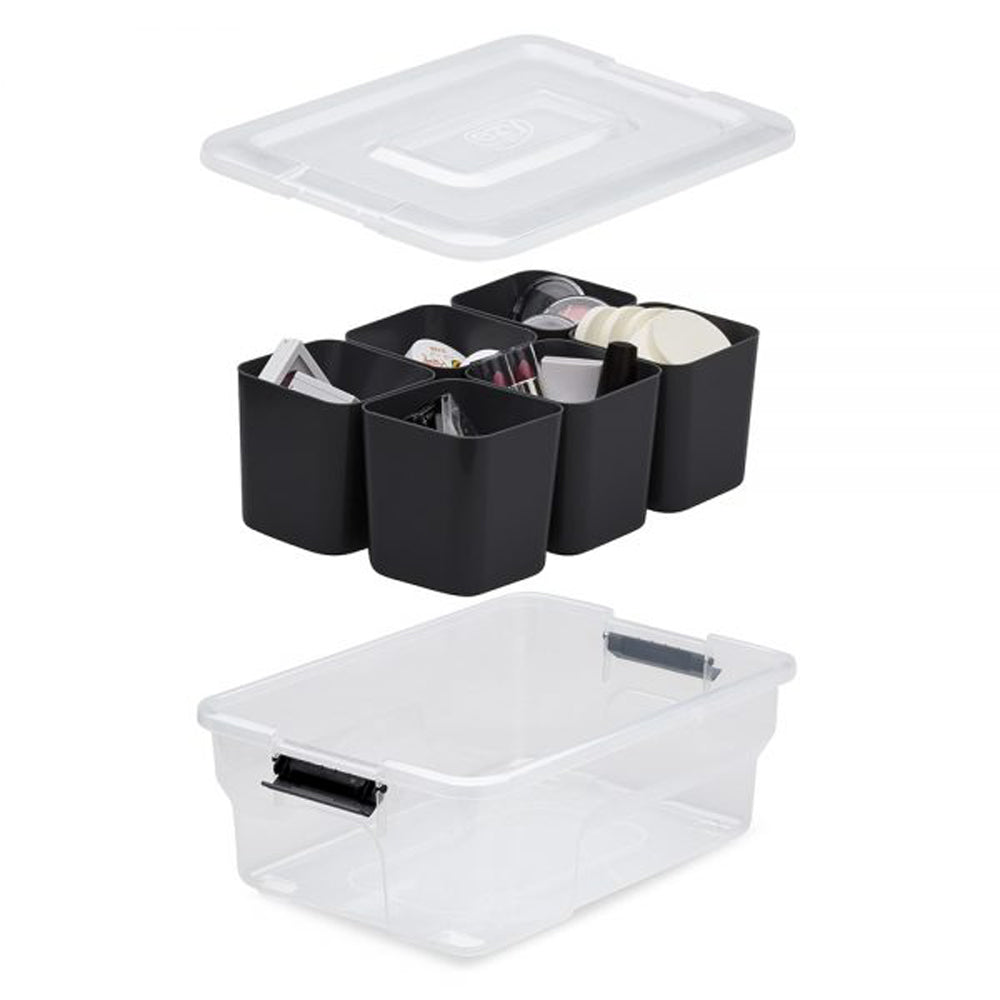 Ezy Storage 5 Quart Sort It Storage Container Box with Removable Cups, Clear