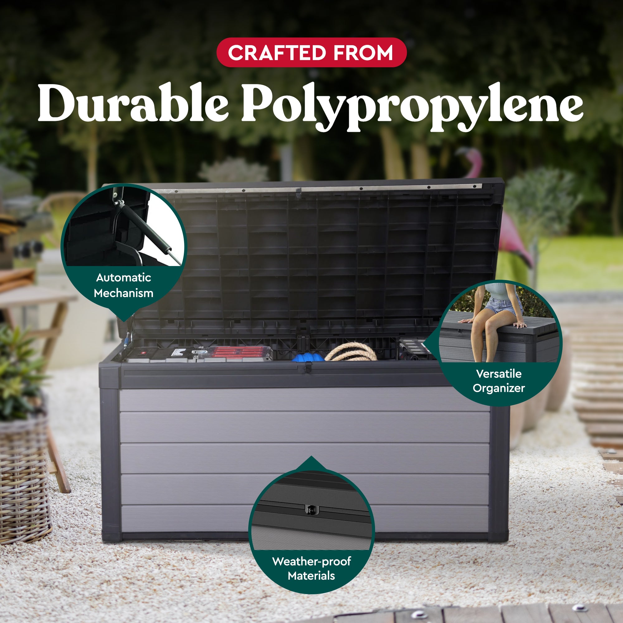 Keter Premier 150 Gallon Deck Box w/Polypropylene Construction for Storage, Gray - VMInnovations