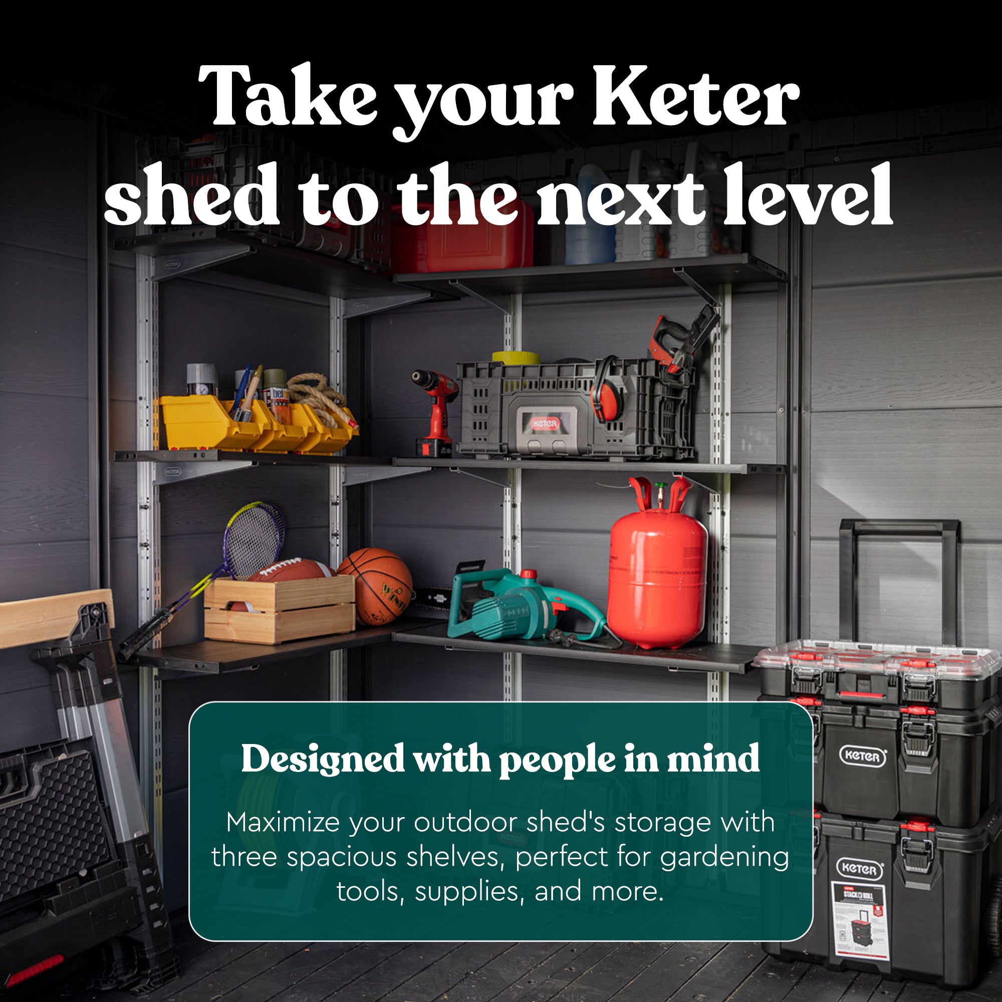 Keter 40 Inch All Weather Steel Reinforced Utility Storage Shed Shelf Kit, Black (22 Pack)