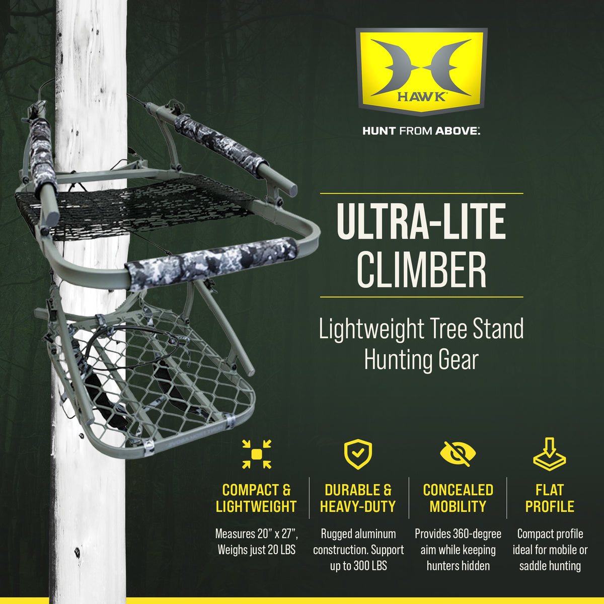 Hawk Ultra-Lite Climber, Tree Stand Hunting Gear, Hammock Net Seat, 38.75x23.25"
