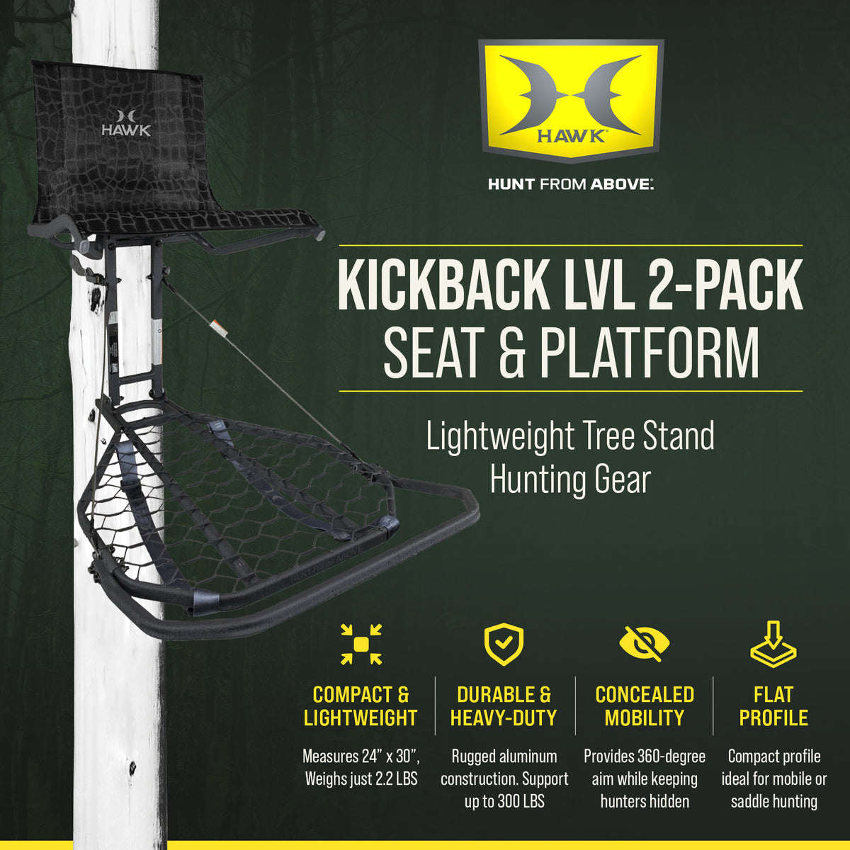 Hawk Kickback LVL Hang-On Deer Hunting Tree Stand w/ XL Seat & Platform, 2 Pack - VMInnovations