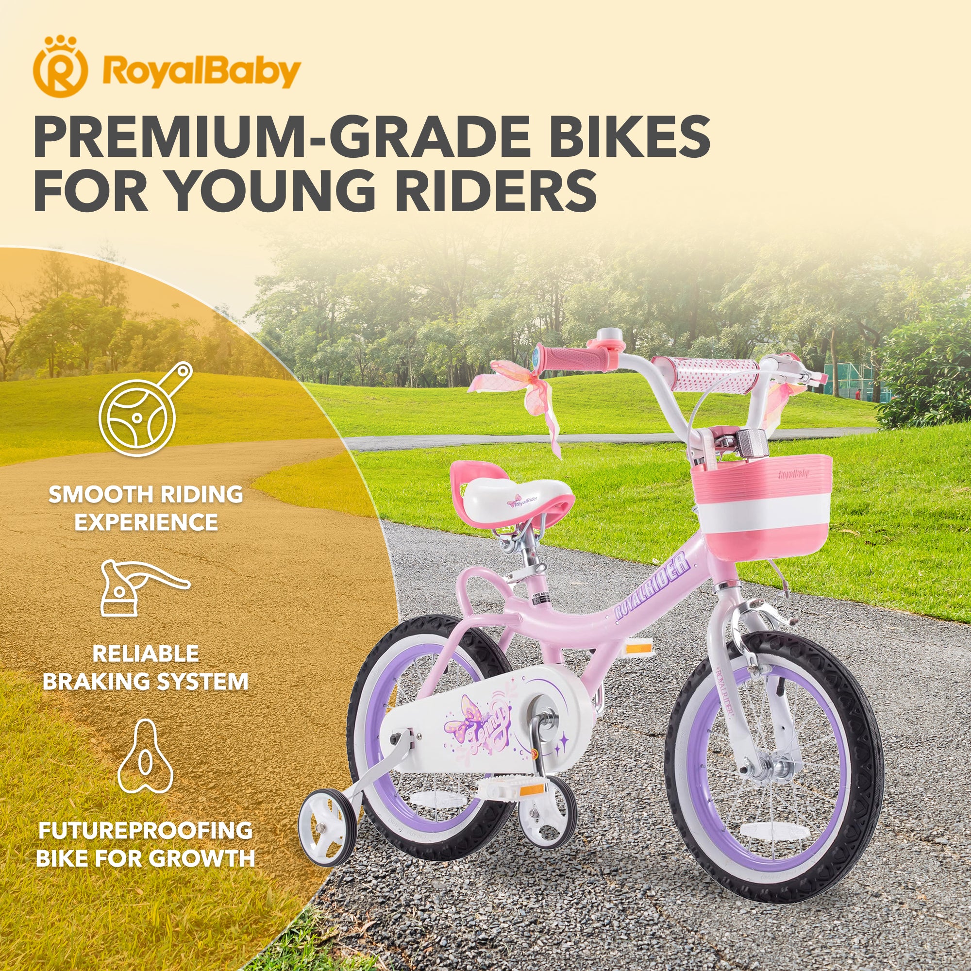 RoyalBaby Princess Girl Bicycle 16" with Training Wheels & Kickstand, Jenny/Pink - VMInnovations