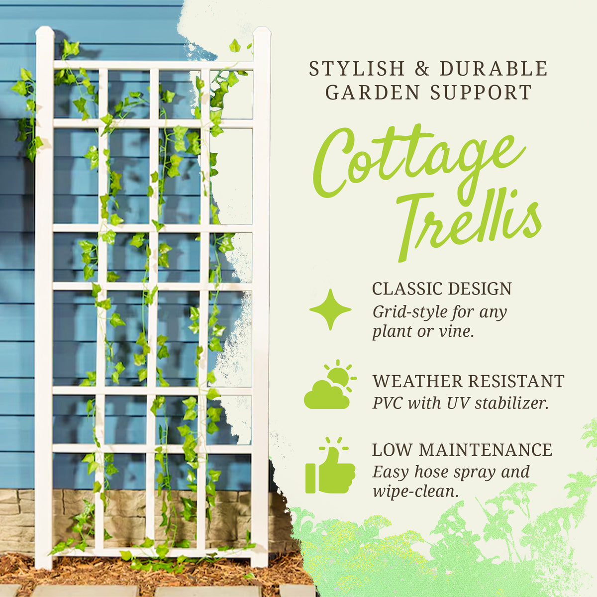 Dura-Trel Cottage 28"x66" PVC Vinyl Outdoor Patio Trellis, White (For Parts)