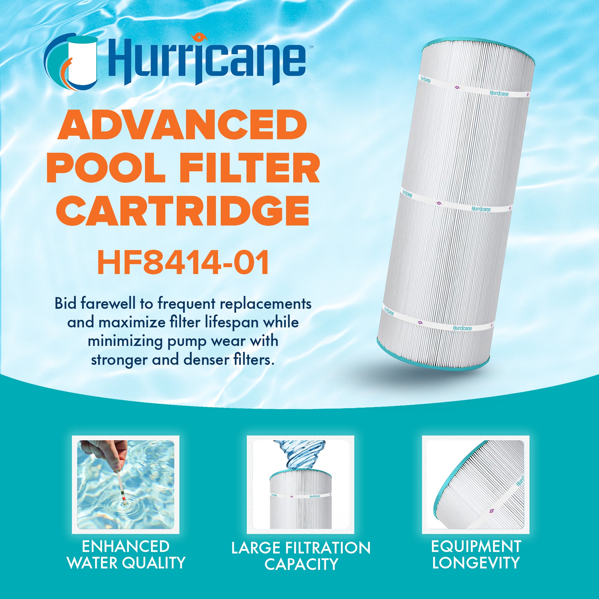 Hurricane 4 Pack HF8414-01 Advanced Pool and Spa Filter Cartridge Replacement