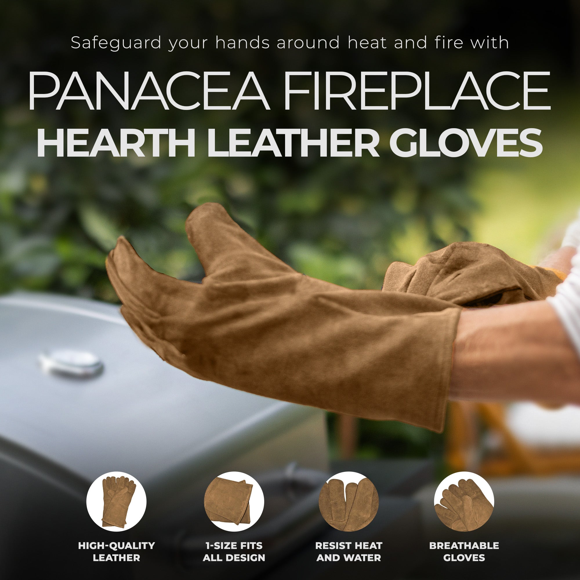Panacea Breathable Fireplace Hearth Gloves Shields Splinters and Burns, Brown - VMInnovations