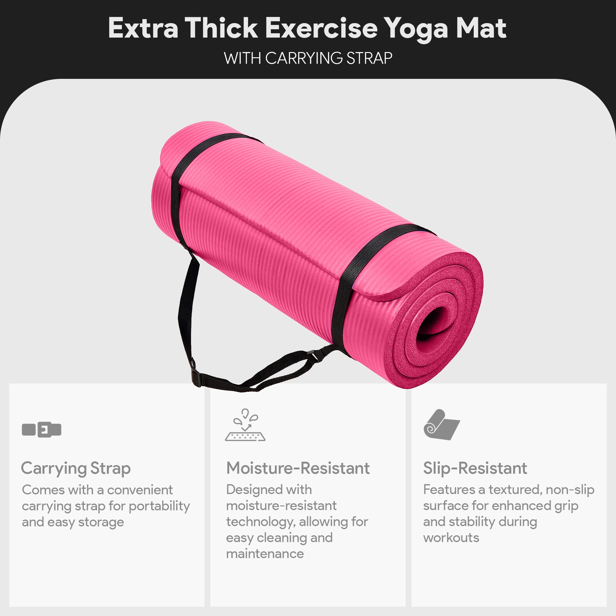 BalanceFrom 1" Extra Thick Exercise Yoga Mat with Carrying Strap, Pink (Used) - VMInnovations