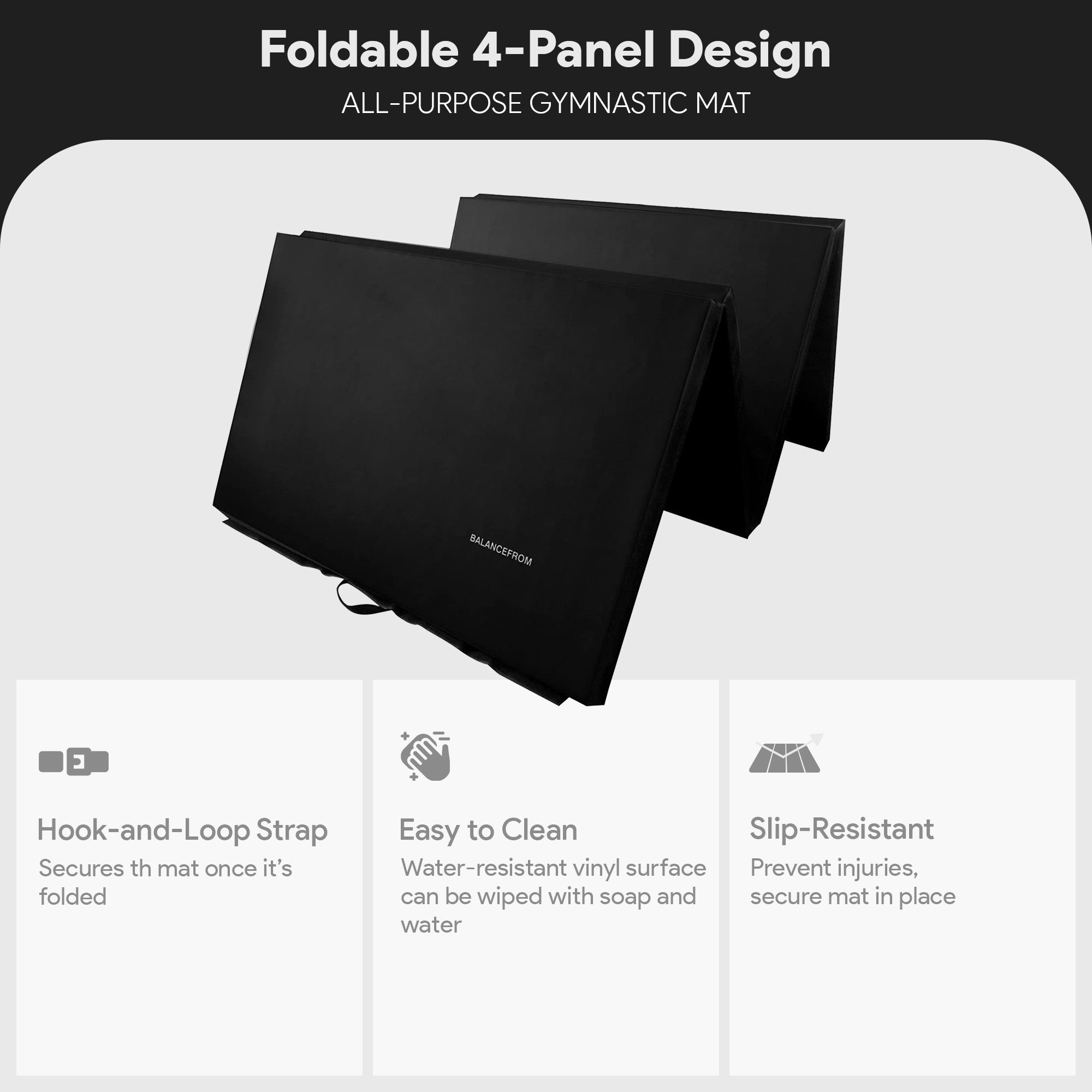 BalanceFrom Fitness 120x48" Folding Gymnastics Exercise Mat, Black(Open Box) - VMInnovations