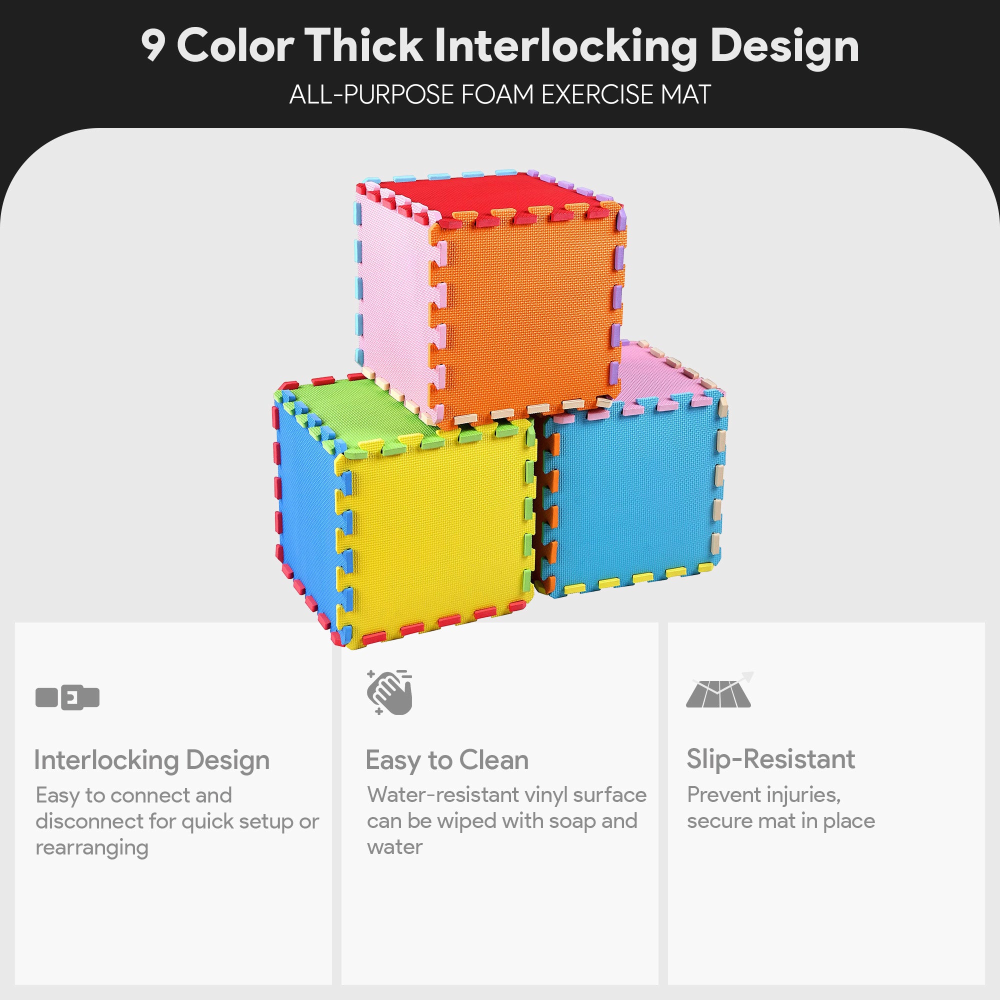 BalanceFrom Thick Interlocking Puzzle Foam Exercise Play Mats, 36 Sq Ft (8 Pack)
