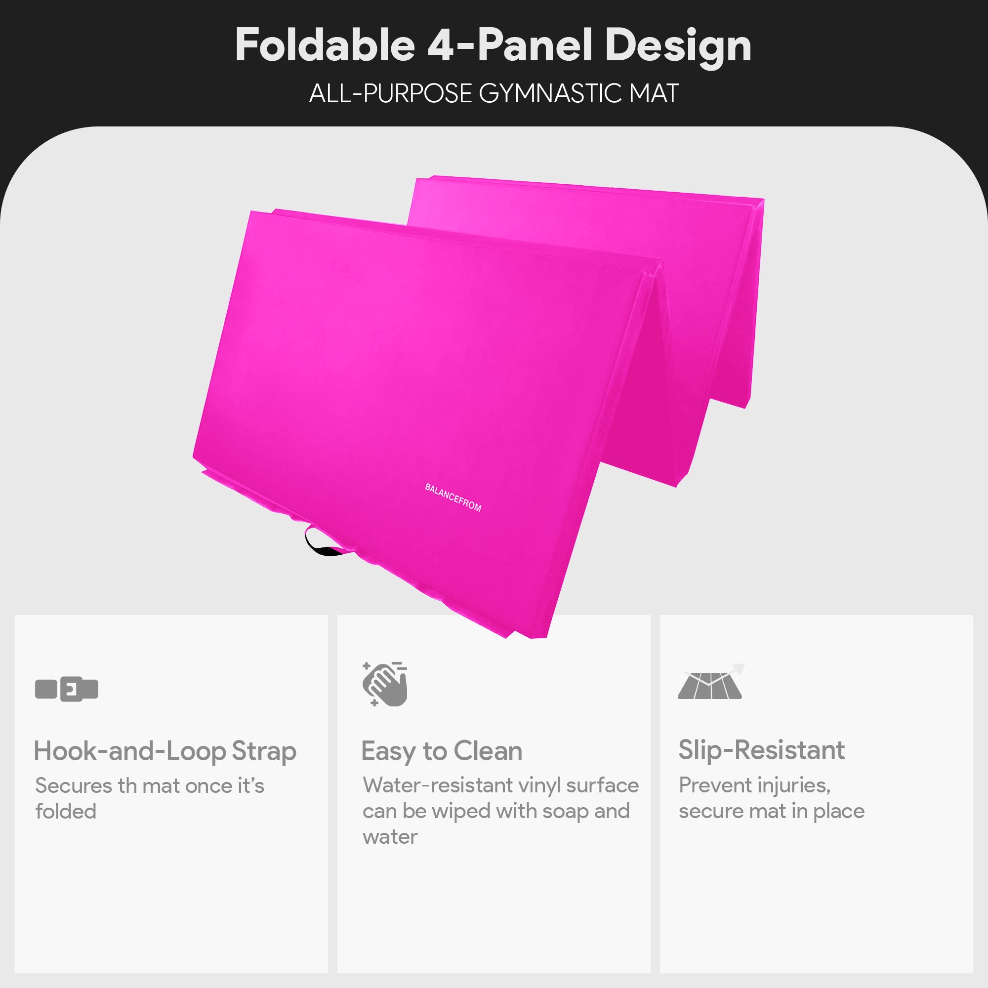 BalanceFrom 4' x 6' x 2" All Purpose Folding Gymnastics Gym Mat, Pink (Open Box) - VMInnovations