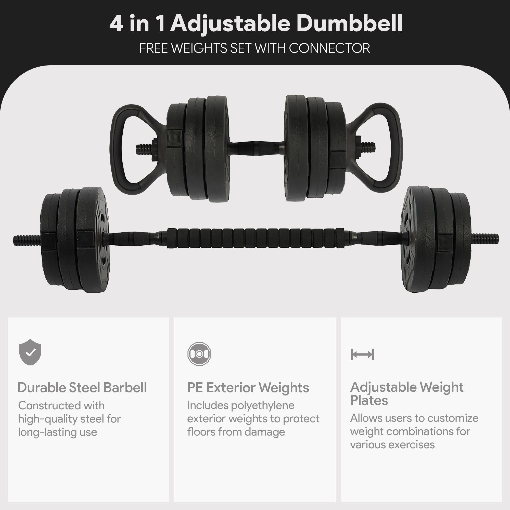 Fitvids 4 in 1 Adjustable Dumbbell Set, 60lbs Free Weights Set (Open Box) - VMInnovations