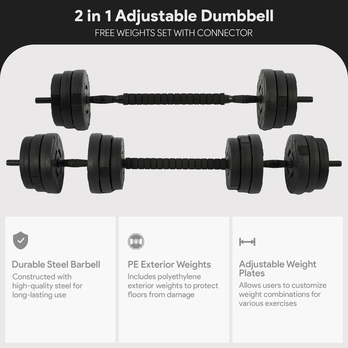 Fitvids 2 in 1 Adjustable Dumbbell Set, 60lbs Free Weights & Connector(Open Box)