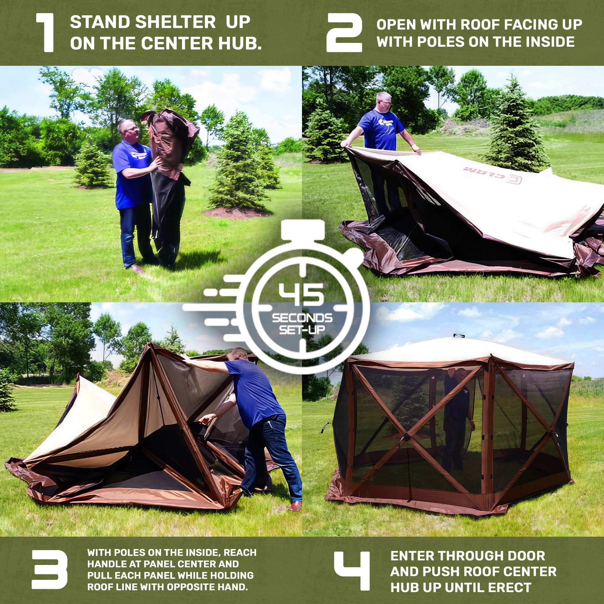 CLAM Quick-Set 6x6Ft Portable 4 Sided Canopy Shelter, Green/Tan (Open Box) - VMInnovations