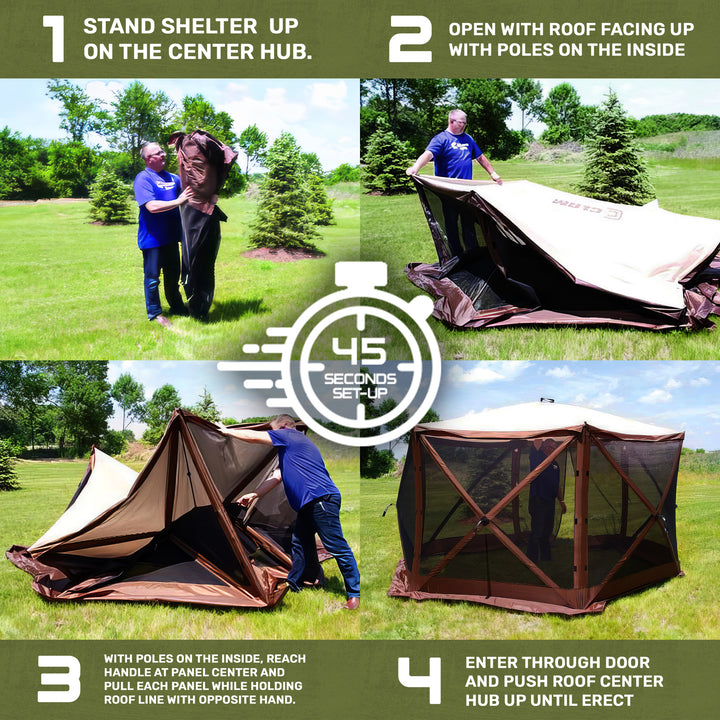 CLAM Quick-Set 6x6Ft Portable 4 Sided Canopy Shelter, Green/Tan (Open Box) - VMInnovations