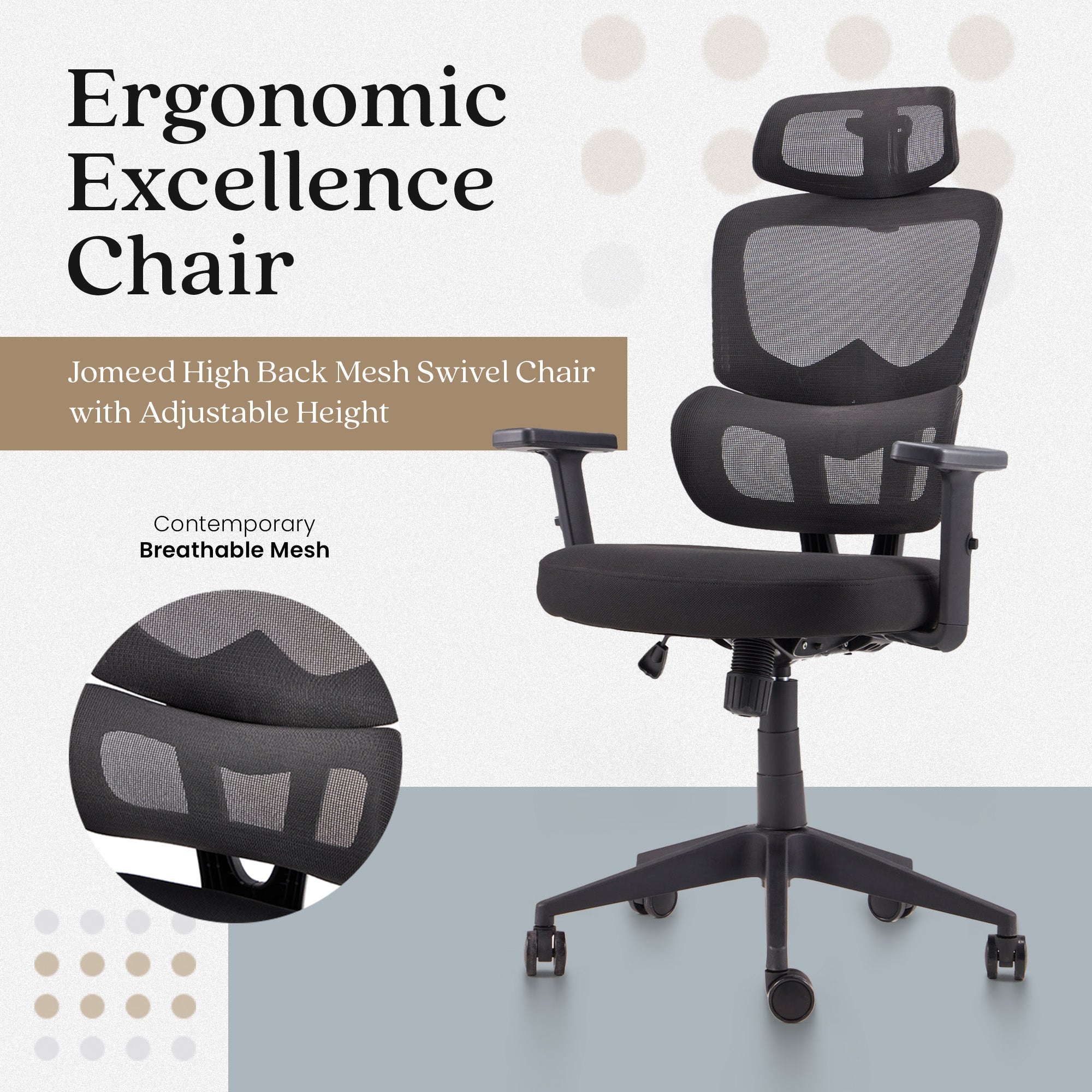 JOMEED High Back Mesh Swivel Chair with Adjustable Height for Home and Office