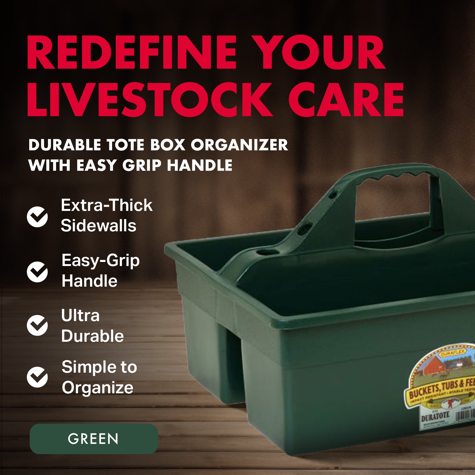 Little Giant DuraTote Plastic Box Organizer w/2 Compartment & Grip Handle, Green - VMInnovations