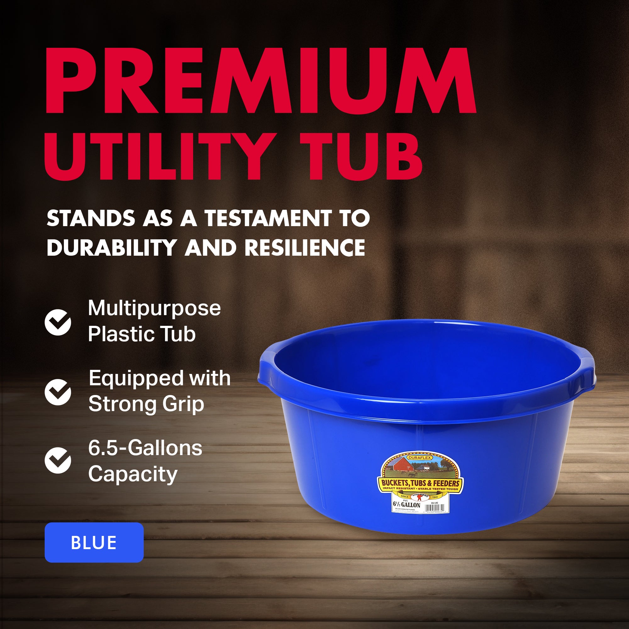 Little Giant 6.5 Gallon Plastic All Purpose Plastic Pond Tub w/ Hand Grips, Blue