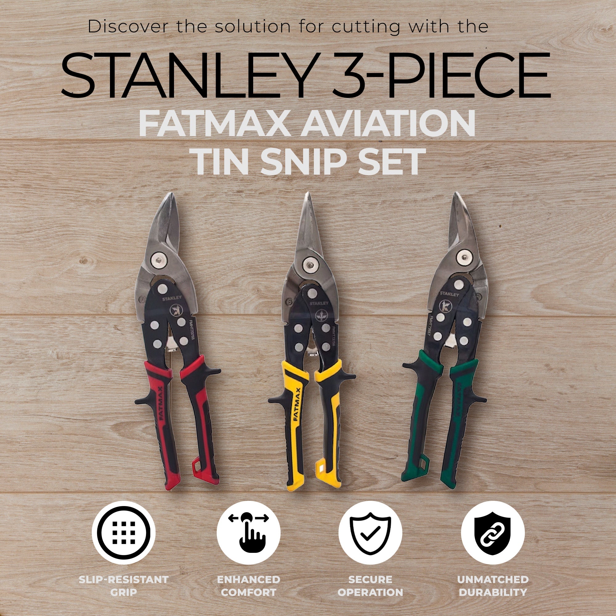 Stanley 3 Piece FatMax Aviation Tin Snip Set with Chrome Molybdenum Steel Blades - VMInnovations