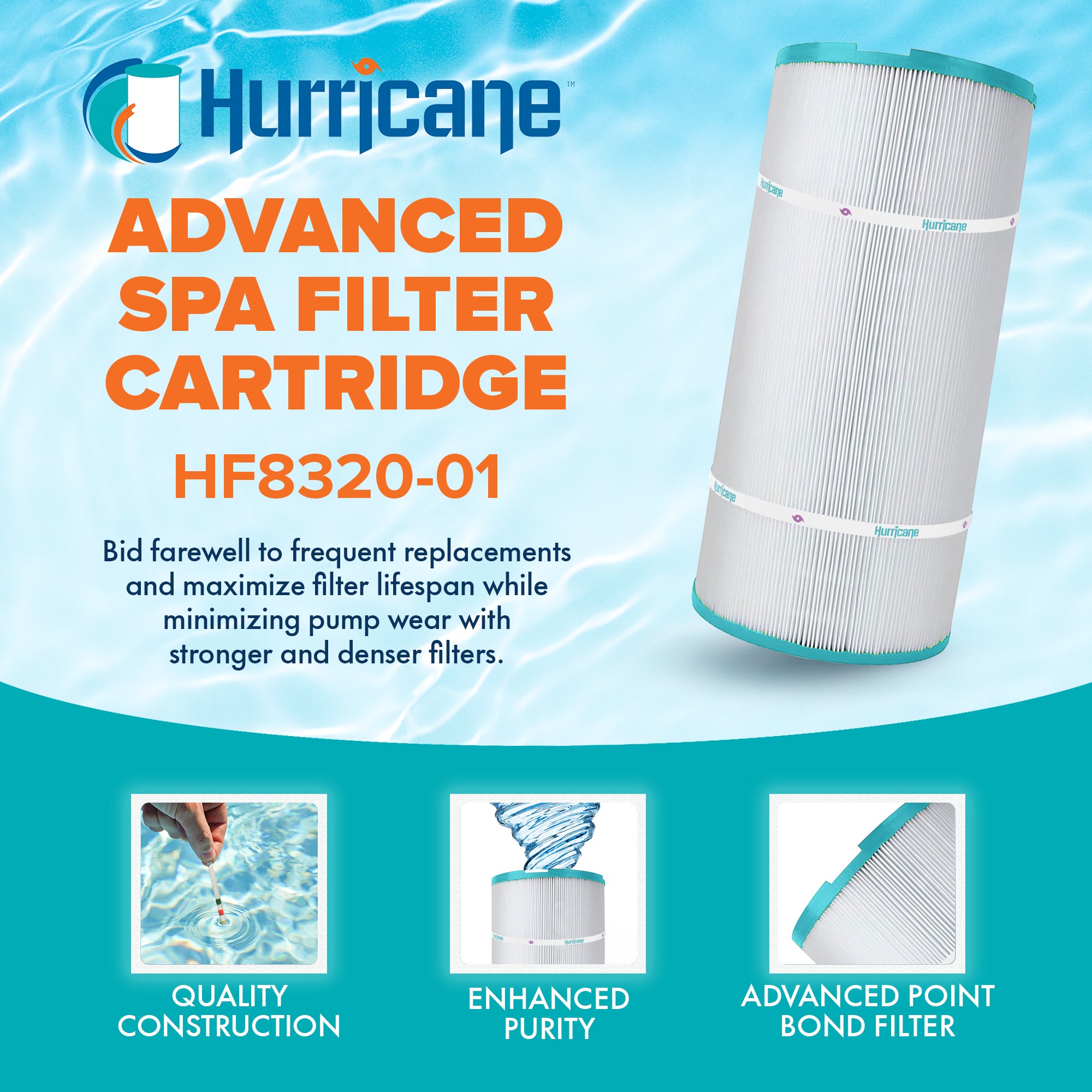 Hurricane 2 Pack HF8320-01 Advanced Pool and Spa Filter Cartridge Replacement