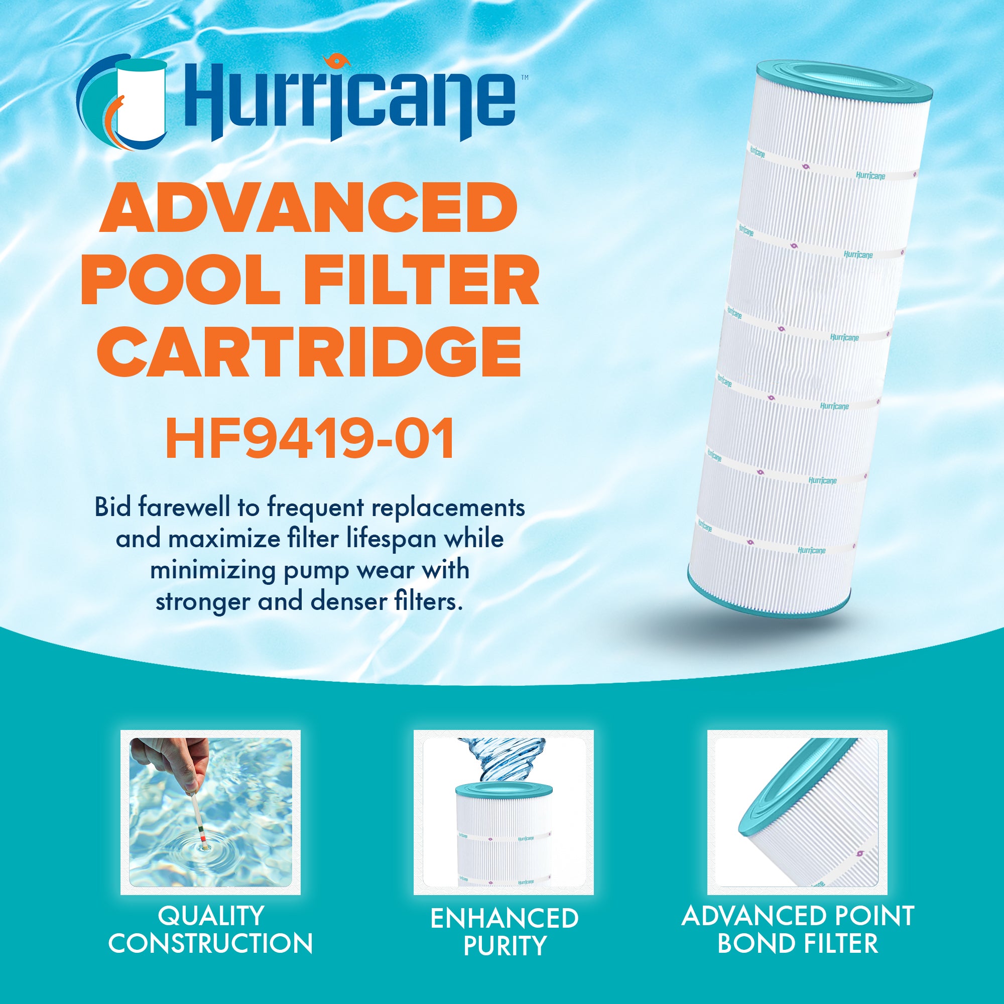 Hurricane 3 Pack HF9419-01 Advanced Pool and Spa Filter Cartridge Replacement